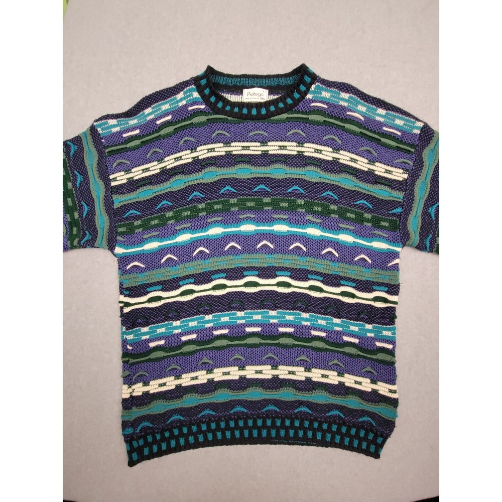 Protegé Sweater Men Large Purple 3D Knit Textured Classic Fit Crew Neck Pullover